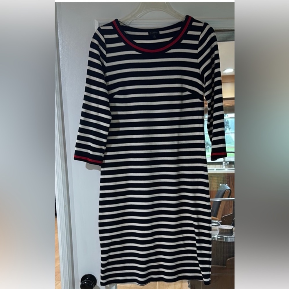 Talbots red white blue striped cotton dress - size small